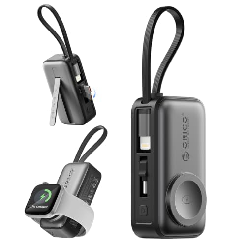 Black Color 5000mAh Mini Power Bank with Built-In USB-C Cable