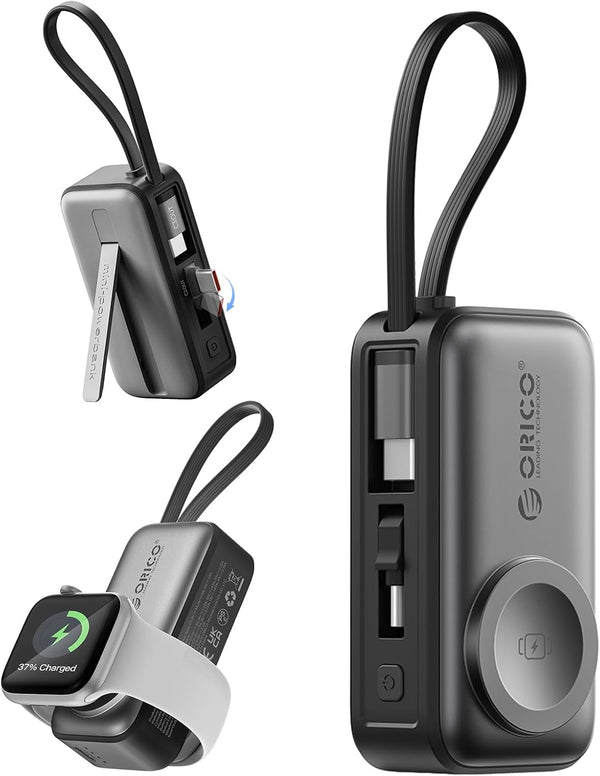5000mAh Mini Power Bank with Built-In USB-C Cable