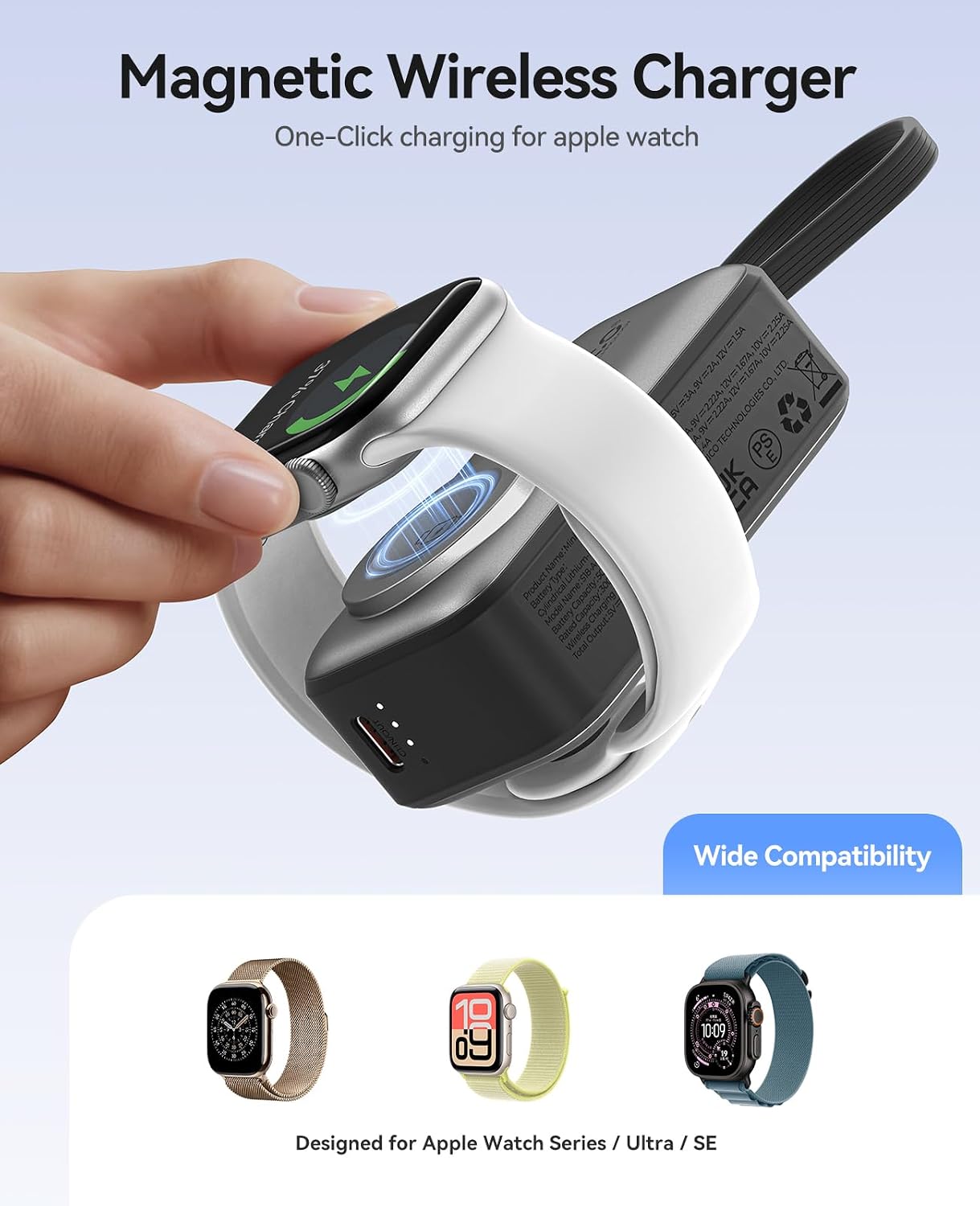 5000mAh Mini Power Bank with Built-In USB-C Cable