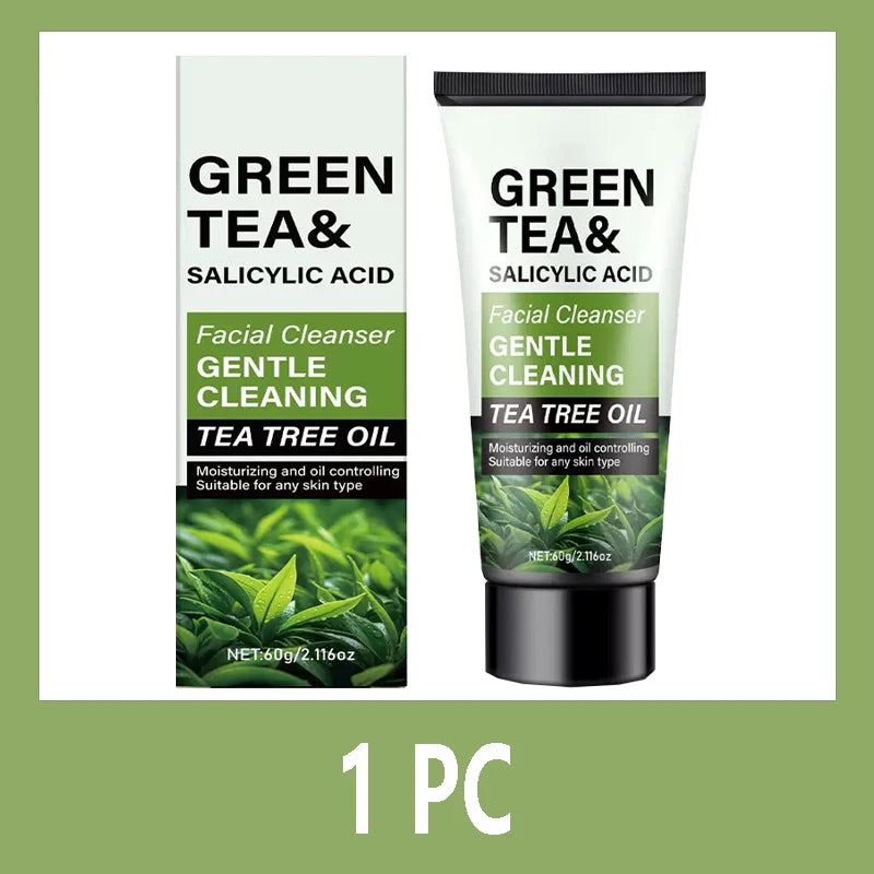 Men's Facial Wash 60g - Green Tea & Salicylic Acid, Deep Cleansing, Oil Control, Tea Tree & Charcoal, For Men
