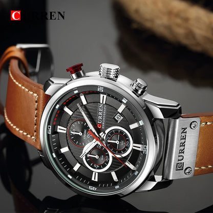 Elegant Men's Chronograph Watch with Leather Strap