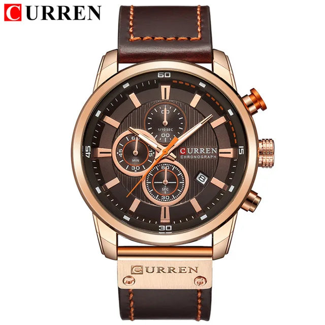 Elegant Men's Chronograph Watch with Leather Strap