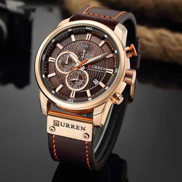 Elegant Men's Chronograph Watch with Leather Strap
