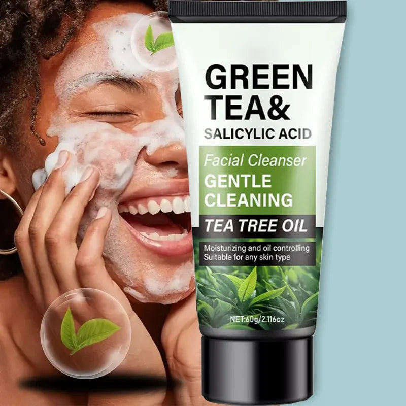Men's Facial Wash 60g - Green Tea & Salicylic Acid, Deep Cleansing, Oil Control, Tea Tree & Charcoal, For Men