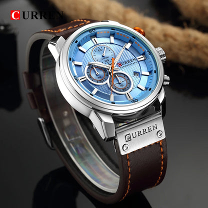 Elegant Men's Chronograph Watch with Leather Strap