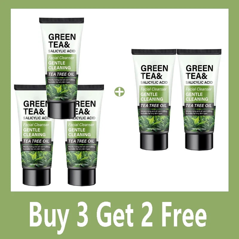 Men's Facial Wash 60g - Green Tea & Salicylic Acid, Deep Cleansing, Oil Control, Tea Tree & Charcoal, For Men