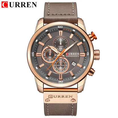 Elegant Men's Chronograph Watch with Leather Strap