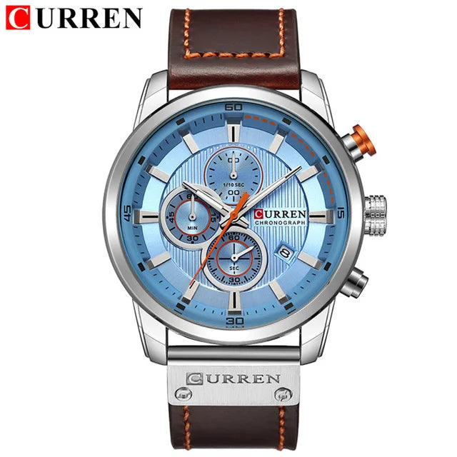 Elegant Men's Chronograph Watch with Leather Strap