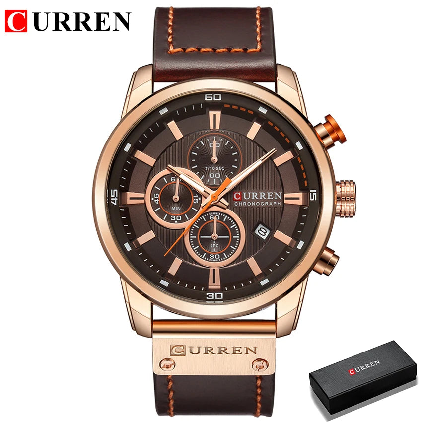 Elegant Men's Chronograph Watch with Leather Strap
