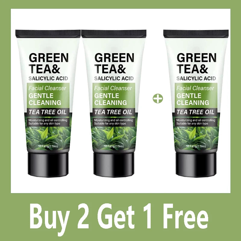 Men's Facial Wash 60g - Green Tea & Salicylic Acid, Deep Cleansing, Oil Control, Tea Tree & Charcoal, For Men