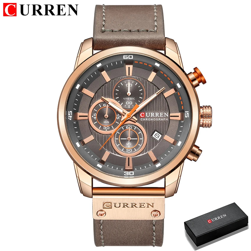 Elegant Men's Chronograph Watch with Leather Strap