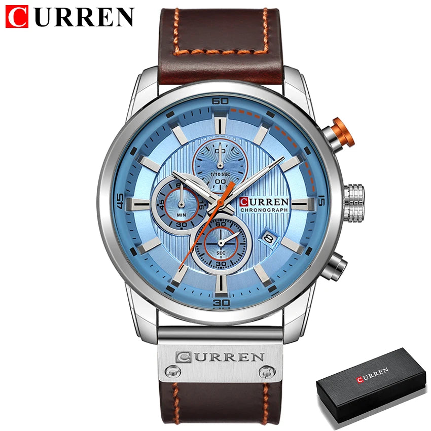 Elegant Men's Chronograph Watch with Leather Strap