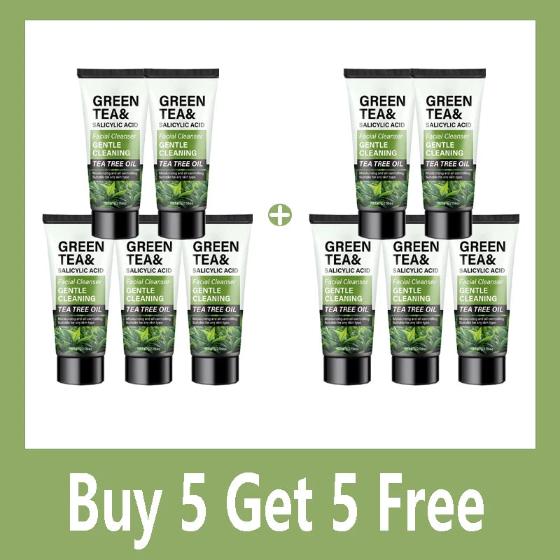 Men's Facial Wash 60g - Green Tea & Salicylic Acid, Deep Cleansing, Oil Control, Tea Tree & Charcoal, For Men
