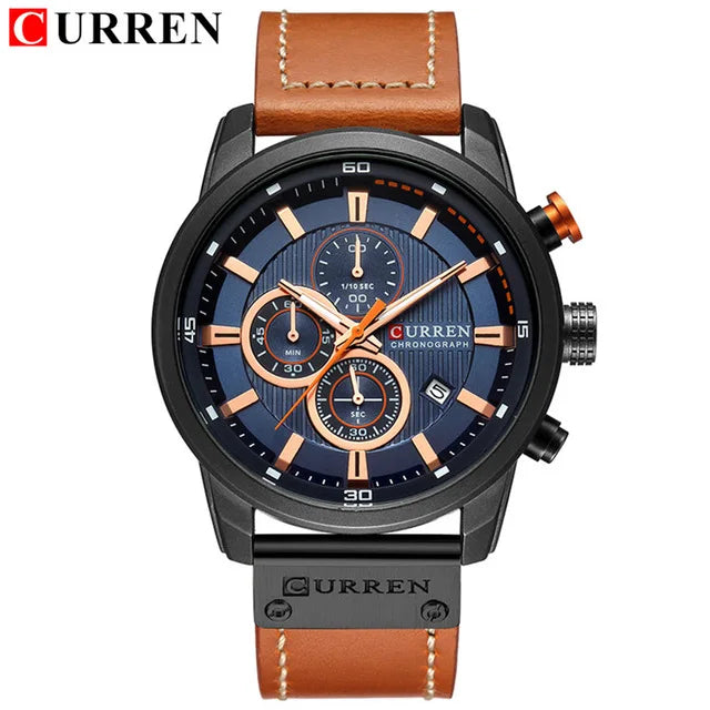 Elegant Men's Chronograph Watch with Leather Strap