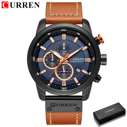 Elegant Men's Chronograph Watch with Leather Strap