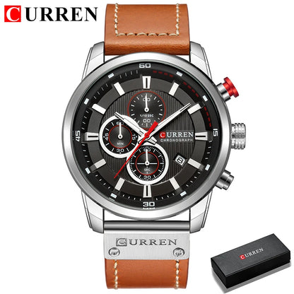 Elegant Men's Chronograph Watch with Leather Strap