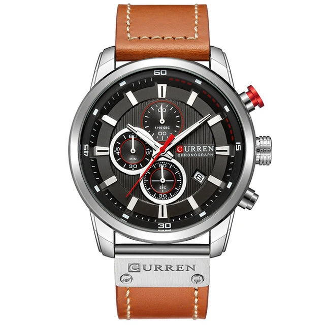 Elegant Men's Chronograph Watch with Leather Strap