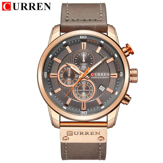 Elegant Men's Chronograph Watch with Leather Strap